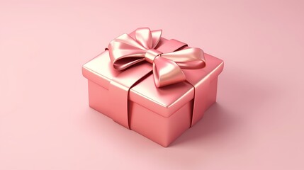 3D depiction of a pink square gift box with an open metallic bow-ribbon Valentine's Day idea