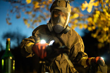 Bio hazard Gas Face Mask and Protective Equipment for Woman Researching in Post Apocalyptic Ambient...