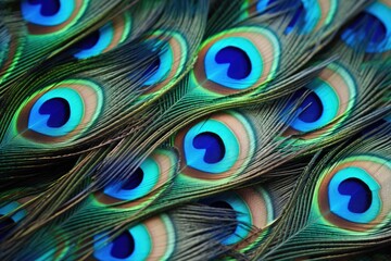 Obraz premium Peacock feathers closeup. Colorful peacock feathers