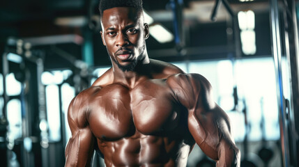 Fototapeta na wymiar Fitness gym bodybuilder, attractive excercise sport model man, healthy lifestyle 