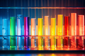 Multicolored Test Tubes in Medical or Chemical Laboratory, Scientific Research in Action