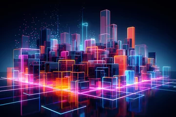 Fotobehang Futuristic Cyberpunk Cityscape with Neon Lights © Patchaporn