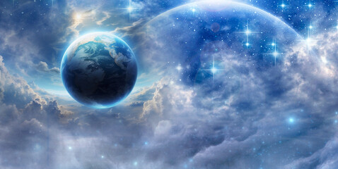 cosmic background with planets, galaxy, nebula and stars like sci-fi, fantasy, spiritual, astrology and astronomy concept