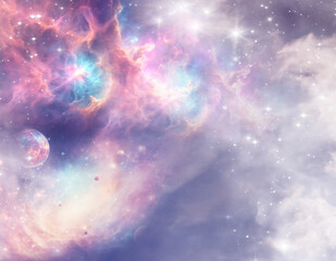 Obraz premium sci-fi, fantasy, astronomy or astrology background with universe, cosmic space, galaxy, stars and nebula