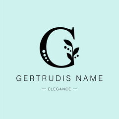 Logo, capital letter G. Monogram of Botanical Minimalistic, Initial. with Organic Plant Elements. Vector design. for tattoo studio