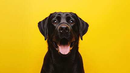 Fototapeta premium Portrait of a cute labrador inf ront of a yellow background