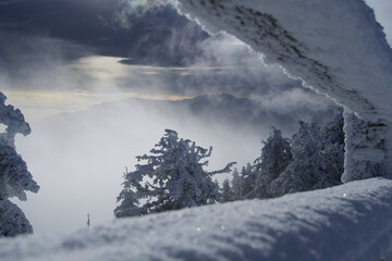 snow covered mountains in winter, Postavaru Mountains, Romania
