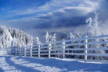 winter landscape in the mountains, Postavaru Mountains, Romania