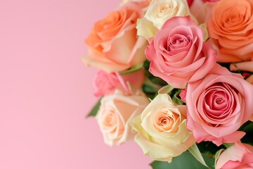 Elegant Bouquet of Pastel Roses on Pink Background