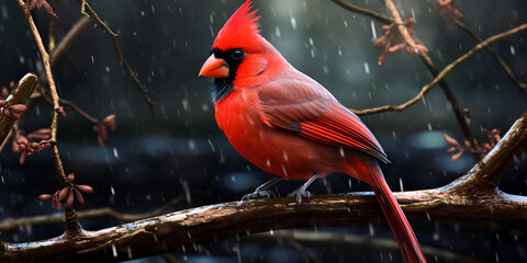 A northern cardinal bird,Close Encounter with a Majestic Northern Cardinal in Nature,Stunning Red Cardinal Perched in High-Resolution Photography
