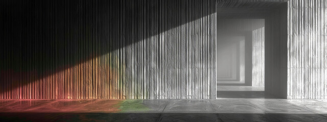 Prismatic Embrace, A Serene Empty Room Awash in the Mystical Glow of a Rainbow Light