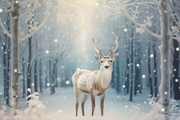 Naklejka na ściany i meble Winter background with deer. Christmas concept