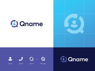 Contact Icon Letter Q Logo Design Concept Template