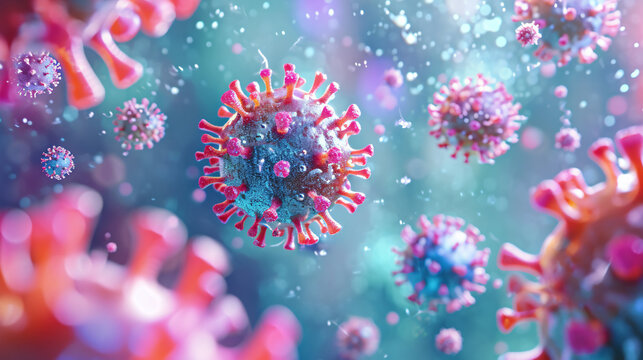 A visual depiction of the common cold virus Rhinovirus in a highly detailed and colorful representation.