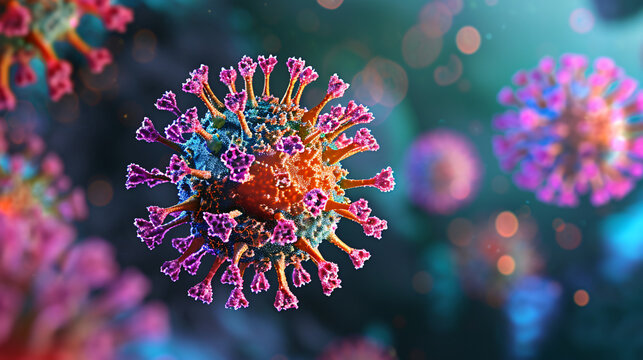 A visual depiction of the common cold virus Rhinovirus in a highly detailed and colorful representation.