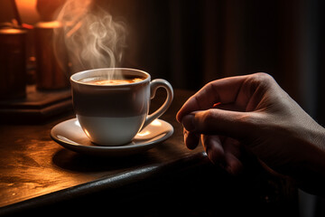 Coffee, cinematic lighting, hyperrealistic photograph created with Generative Ai