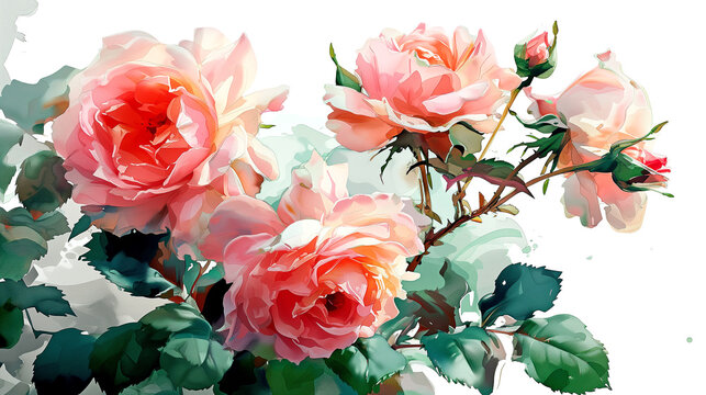 bouquet of pink roses watercolor painting

