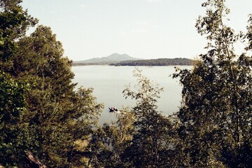 Machovo jezero lake on 9. September  2023 on analogue photo  - blurriness and noise of the scanned...