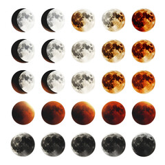 Lunar eclipse: moon phases and celestial shadows isolated on white background, cinematic, png
 - obrazy, fototapety, plakaty