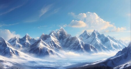 Fototapeta na wymiar A panoramic view of majestic mountains, showcasing their grandeur and beauty - Generative AI