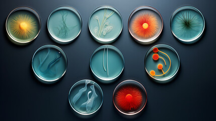 Abstract laboratory petri dishes with bacterial