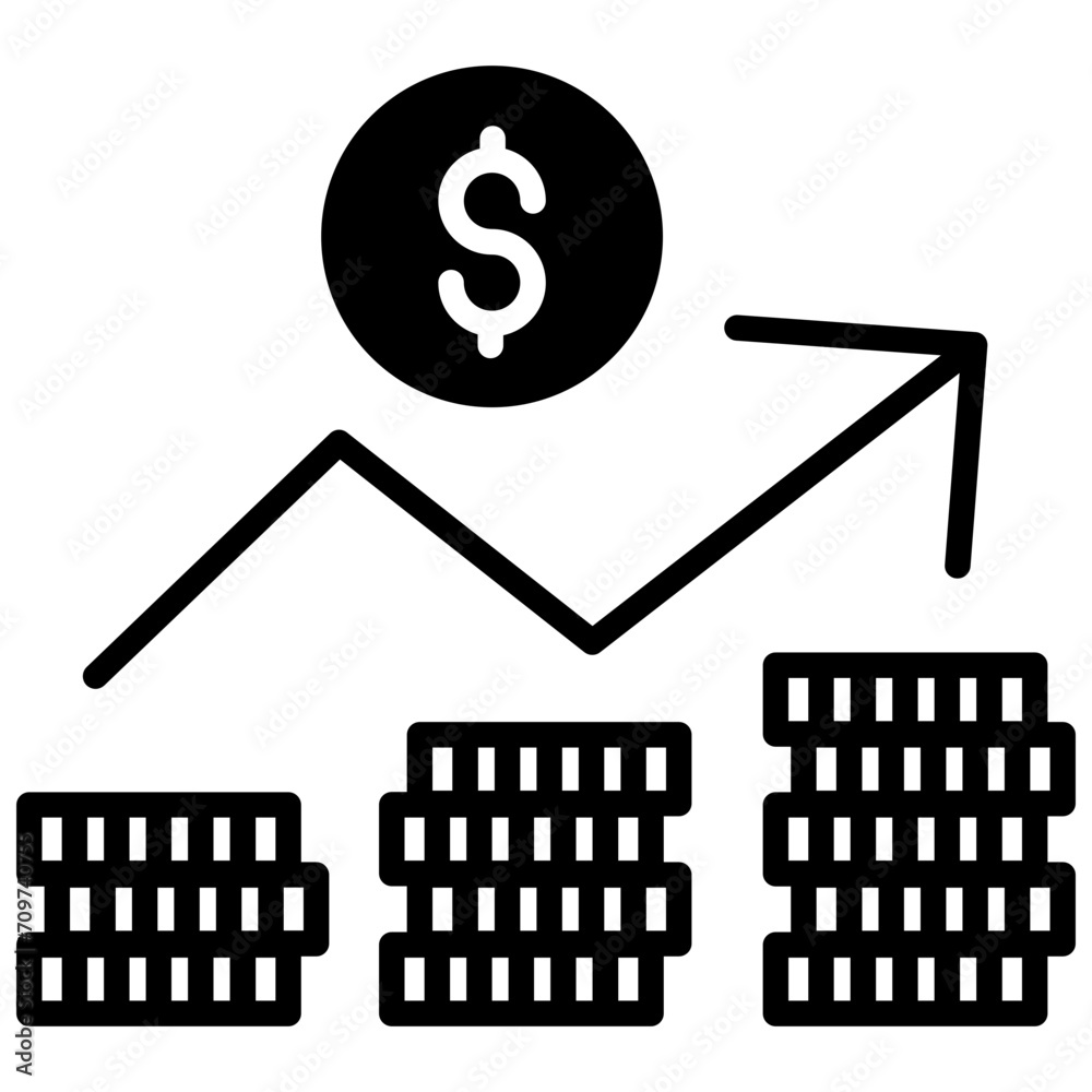 Sticker Dollar Graph solid glyph icon