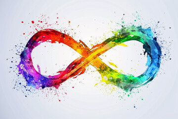 Rainbow-colored infinity symbol illustration, watercolor style, symbol for neurodiversity, adhd, and autism, neurodiversity awareness