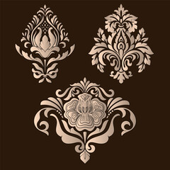 Vector set of damask ornamental elements. Elegant floral abstract elements for design. Perfect for invitations, cards etc.