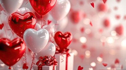 heart shaped balloons. happy valentine's day background with gifts and balloons