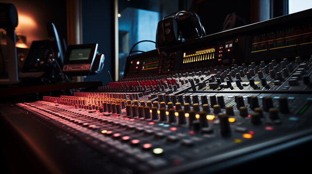 Mesa de mezclas de un estudio de grabaci&oacute;n musical