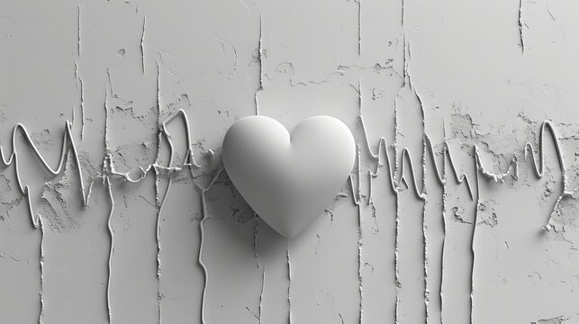 Digital Art of Sublime Love: Minimal Heart and Heartbeat Lines on White Canvas