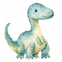 Naklejka premium Compsognathus Dinosaur Cartoon Character Watercolor Handmade Style Illustration Clipart