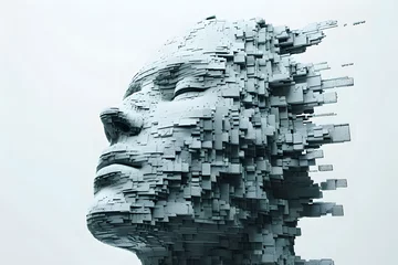 Poster 3d image of human head created from blocks in the style of futuristic digital art © Oksana