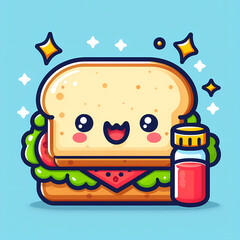 Artwork of sandwich healthy food cute kawaii. Cartoon character illustration icon design perfect for poster, social media, sticker, restaurant menu.