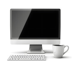 Businesswoman's desktop computer isolated on white background, detailed, png
