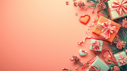 Fototapeta na wymiar Valentines day Background with copy space for text 3d love, heart and tiny flower blank space for text