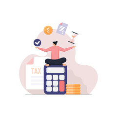 Business women calculating tax return, Government taxes payment, pay individual income tax on time concept