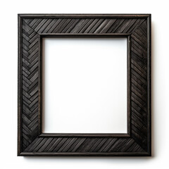 empty rough wood black frame on white background in the style of American tramp art created with Generative Ai