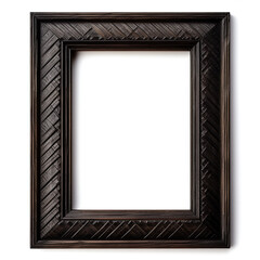 empty rough wood black frame on white background in the style of American tramp art created with Generative Ai