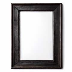 empty rough wood black frame on white background in the style of American tramp art created with Generative Ai
