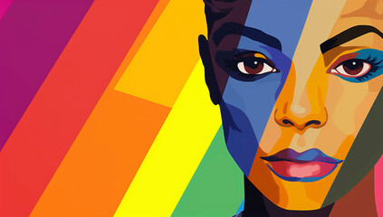Artistic illustration of a woman with pride colors
