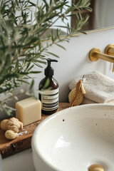 Obraz na płótnie Canvas Zero-waste bathroom routines with sustainable products.