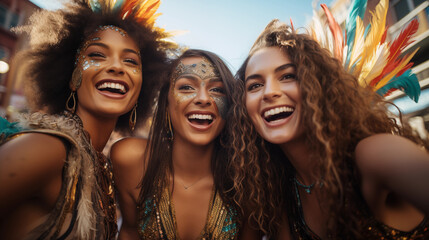 Grupo de mujeres jóvenes disfrutando del carnaval 