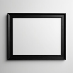 empty black wooden frame filled with white matte board hanging on blank wall created with Generative Ai