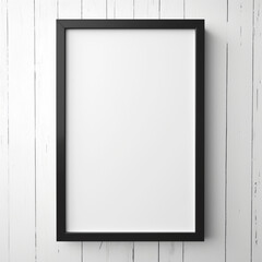 Obraz premium empty black wooden frame filled with white matte board hanging on blank wall created with Generative Ai