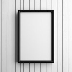 empty black wooden frame filled with white matte board hanging on blank wall created with Generative Ai