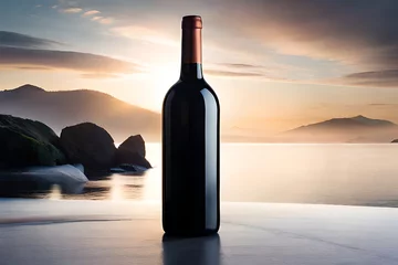 Fotobehang red wine bottle presentation template , no label , wine branding and advertising © eric