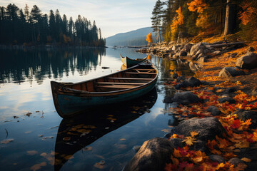 Lake of Tranquility: Autumn's Rowboat Retreat