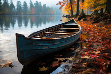 Golden Tranquility: A Rowboat's Autumn Cruise