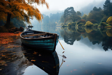 Rowing Through Autumn's Embrace on a Tranquil Lake
